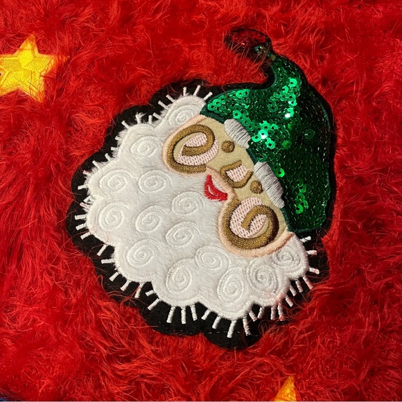 Soft Plush Fuzzy Christmas Sweater Vintage Inspired Sequins Santa Star Holiday - Picture 7 of 17